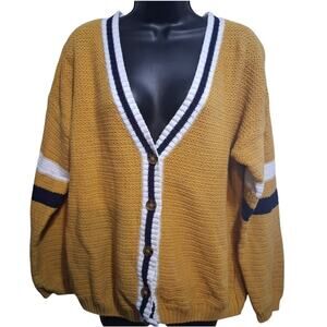 Forever 21 Cardigan 2X Mustard Yellow Light Academia Tennis Preppy Soriety